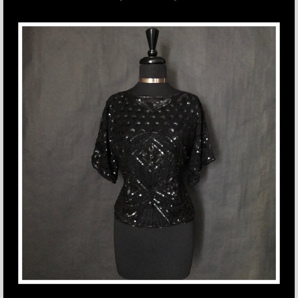 100% silk and sequin Rina Z blouse